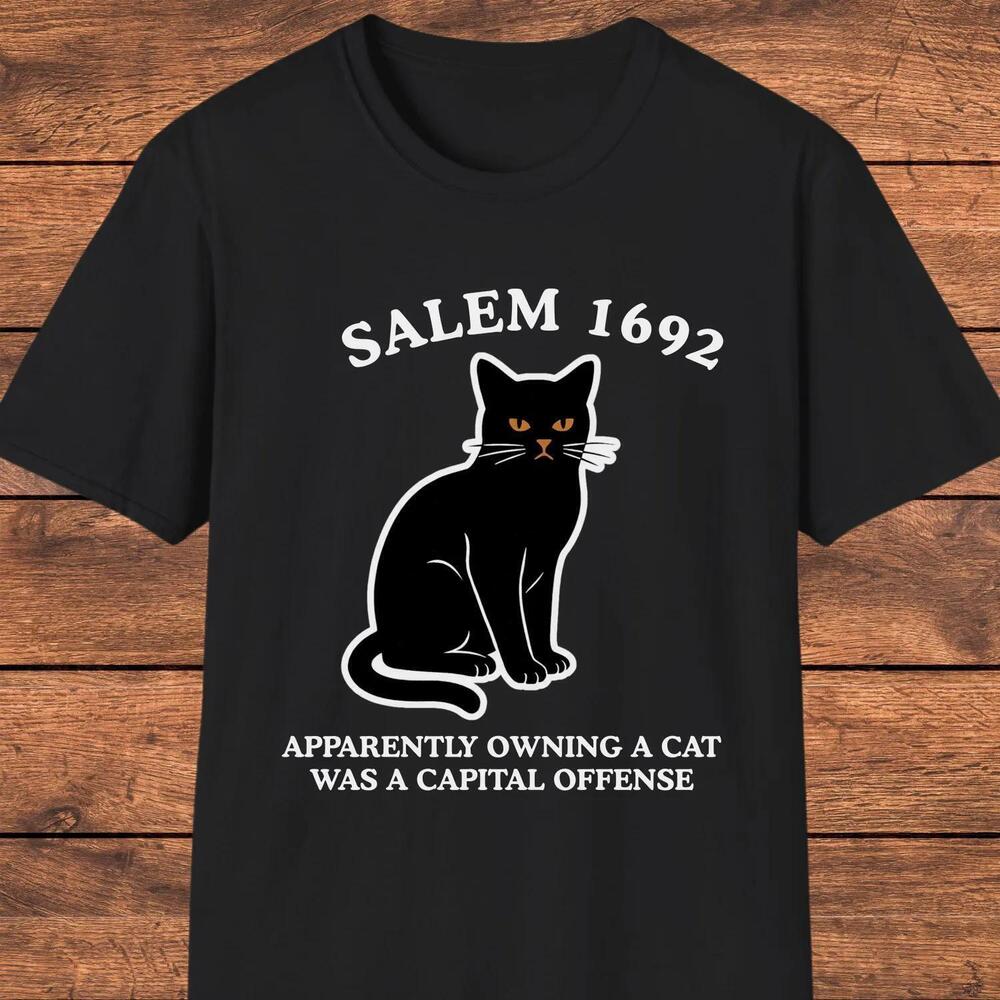 Salem Witch Trials T-Shirt, 1692 Black Cat Graphic Tee, Dark Humor
